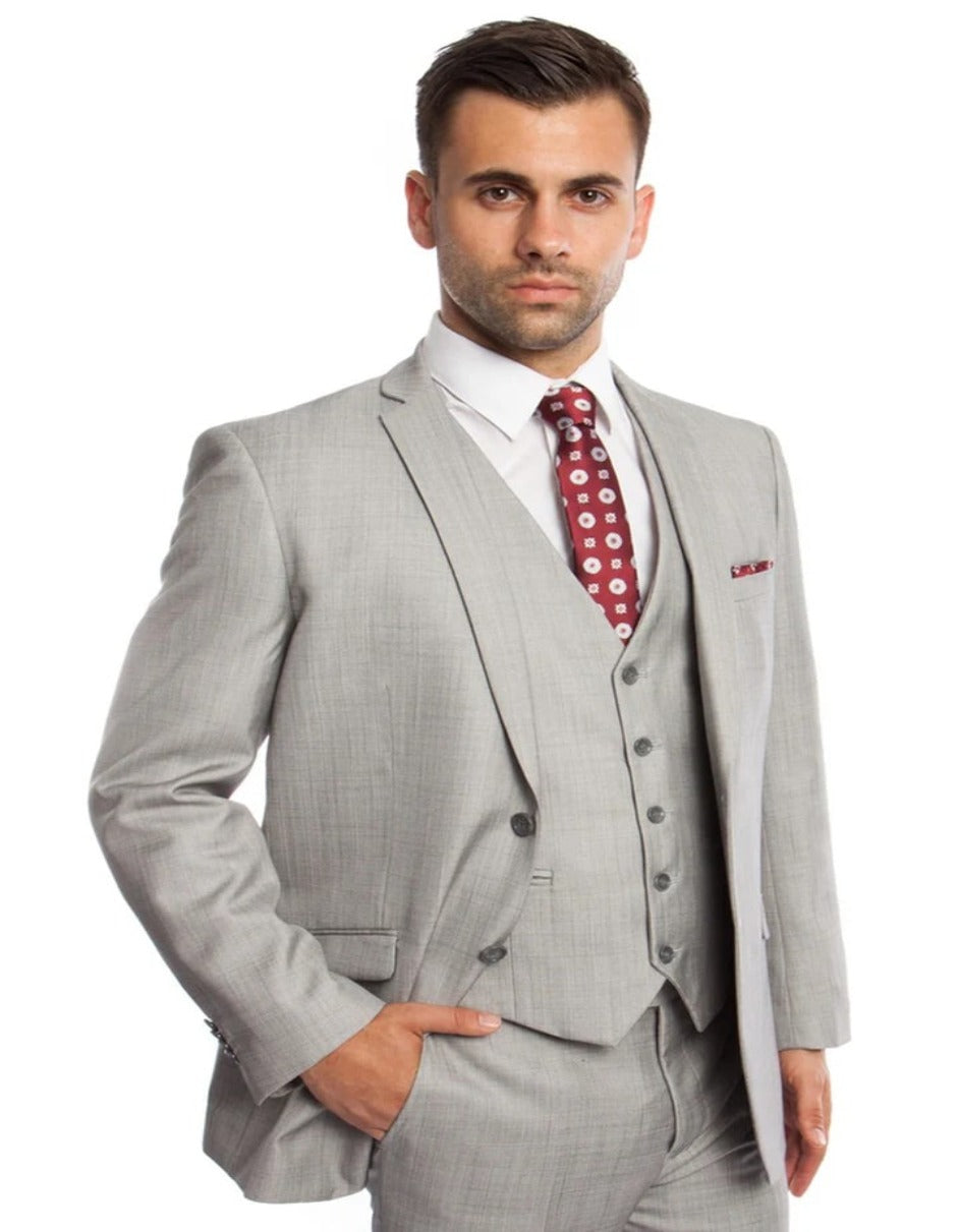 Light Grey Suit - Silver Gray Suit For Wedding - Men's Two Button Vest