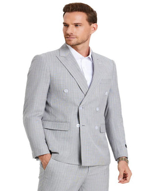 48 Light Grey Suit - Silver Gray Suit For Wedding - Men's Slim Fit Double  Breasted Summer Pastel Light Grey Pinstripe Suit