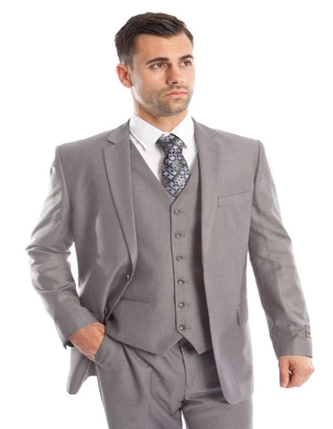 Light Grey Suit - Silver Gray Suit For Wedding - Men's Vested Two Button Solid Color Light Grey Business Suit - Men's Tuxedo USA