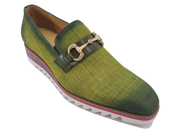 Carrucci Linen Loafer With Gold Tone Buckle