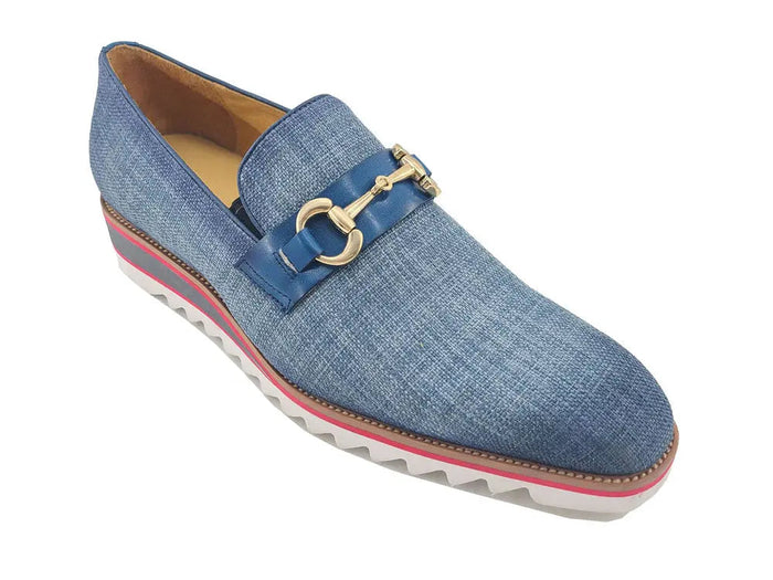 Carrucci Linen Loafer With Gold Tone Buckle