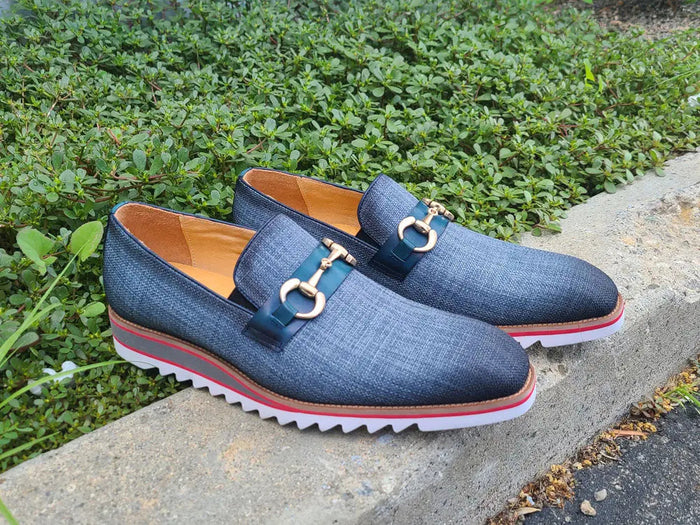 Carrucci Linen Loafer With Gold Tone Buckle