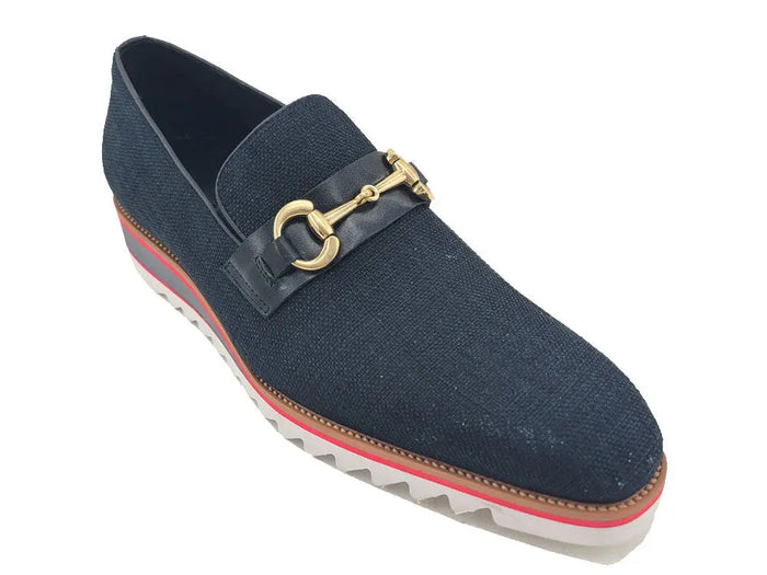 Carrucci Linen Loafer With Gold Tone Buckle