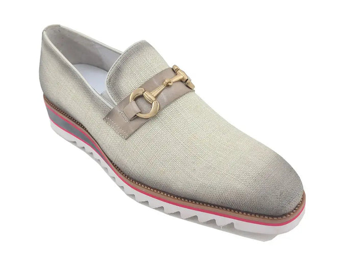 Carrucci Linen Loafer With Gold Tone Buckle