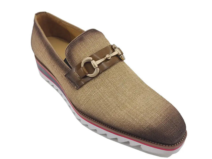 Carrucci Linen Loafer With Gold Tone Buckle