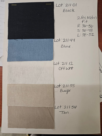 Linen Wedding Suit - Summer Fabric 2 Button Modern Fit No Pleated Pants Jacket + Pants in Color