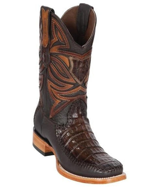 Los Altos Boot Caiman Belly and Deer Wide Square Toe Faded Brown