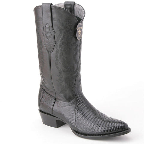 Los Altos Men's Black Teju Lizard Round Toe Boots