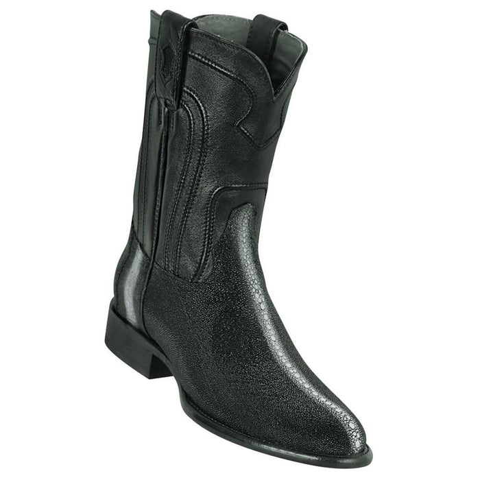 Los Altos Menƒ??s Genuine Row Stone Sting Ray Black Roper Toe Boots