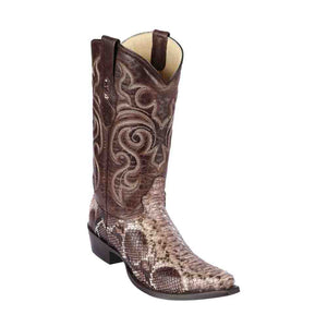 Los Altos Men's Rustic Brown Genuine Python Snakeskin Snip Toe Boots