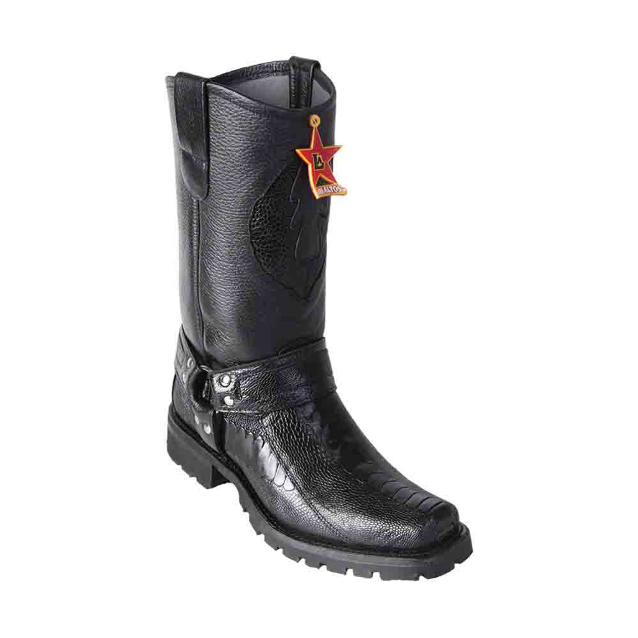 Los Altos Ostrich Leg Black Menƒ??s Biker Boots