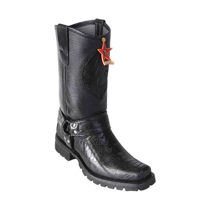 Los Altos Ostrich Leg Black Menƒ??s Biker Boots