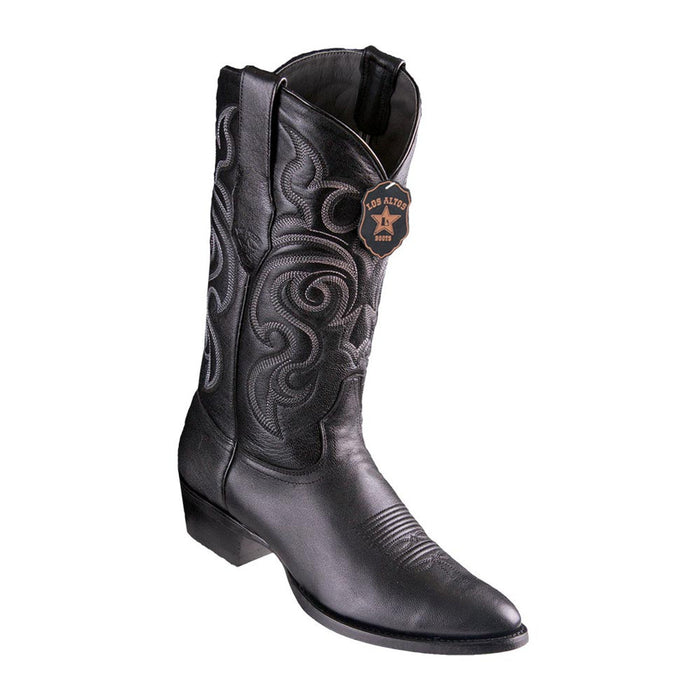 Los Altos Round Toe Menƒ??s Black Goat Leather Boots