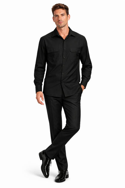 Mens Luxury Black Wool Two-Piece Leisure Walking Suit