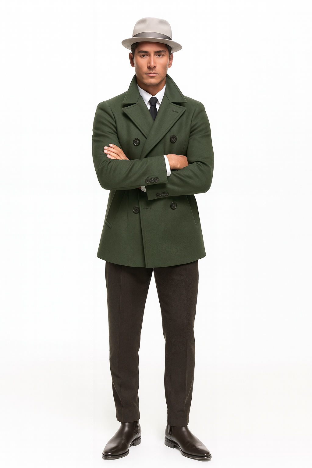 Olive Green Designer men's Wool Peacoat Sale Double Breasted Wool Fabric