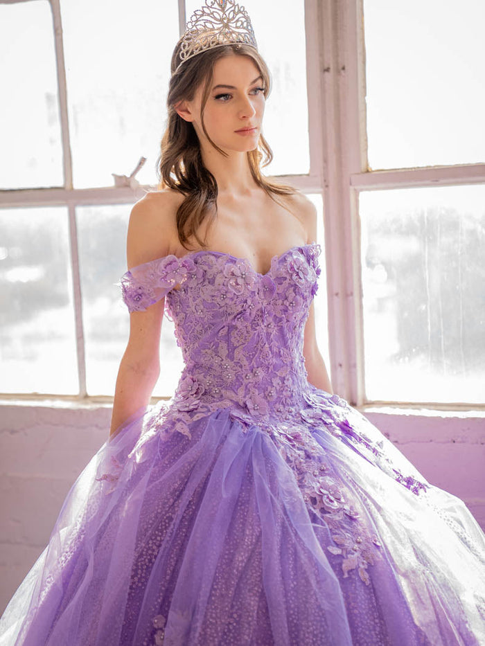 3D Floral Off-Shoulder Glitter Ball Gown by Calla KY-73112