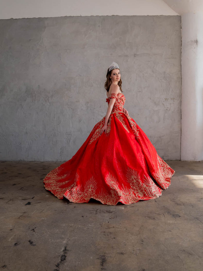 Glitter Embroidered Quince Dress Applique Off Shoulder Ball Gown by Calla KY72838