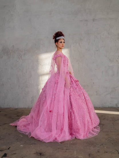 3D Floral Off Shoulder Cape Ball Gown by Calla SCL-30001