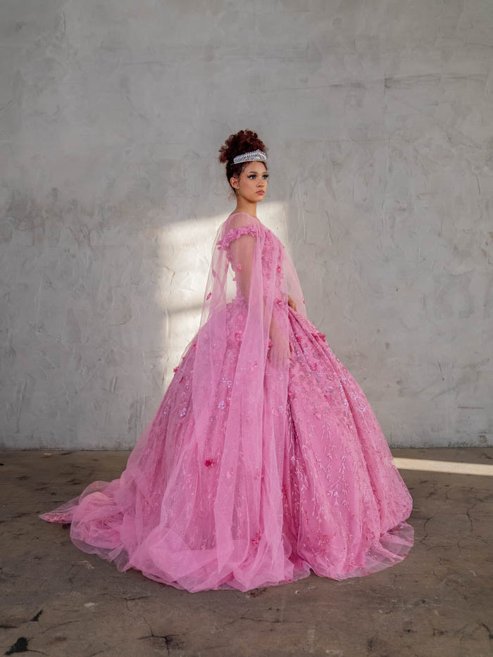 3D Floral Off Shoulder Cape Ball Gown by Calla SCL-30001