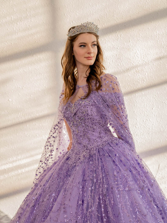 Cape Sleeve Glitter Quinceanera Dress Appliqué Off-Shoulder Ball Gown by Calla SCL-30003