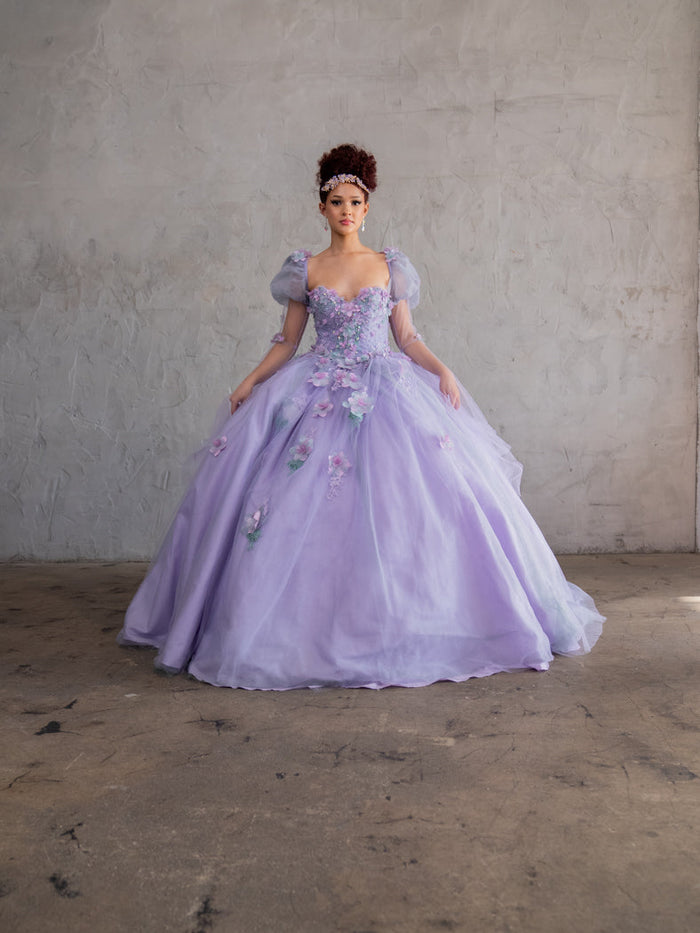 Calla SCL-30009 Removable Puff Sleeve Quince Dress Strapless Embroidered Ball Gown with Train