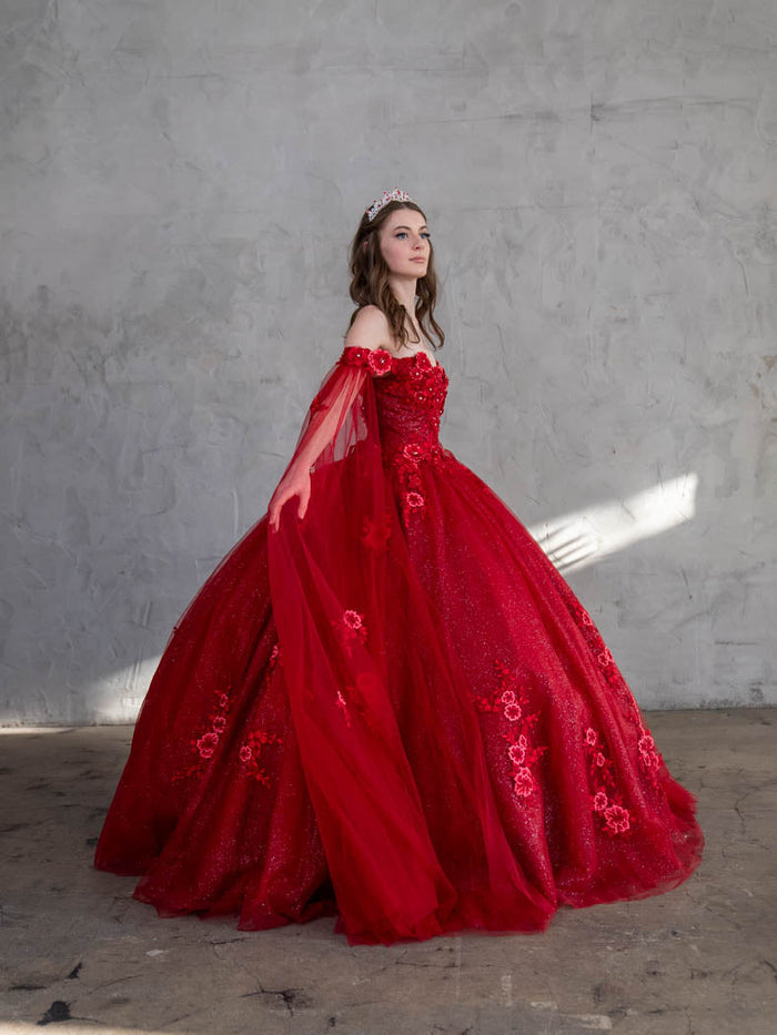 Off-Shoulder Quinceanera Dress Cape Sleeve Ball Gown by Calla SCL30014