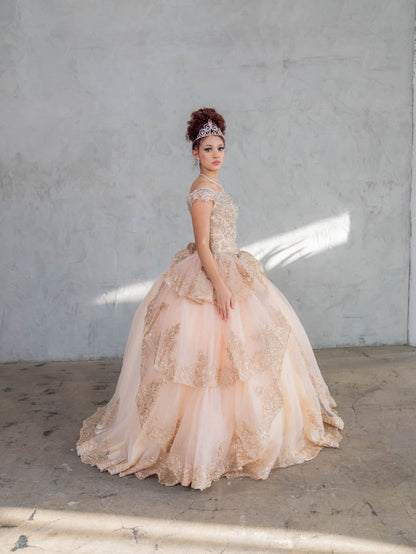 Applique Off-Shoulder Quinceanera Dress Layered Embroidered Ball Gown by Calla WB-20525
