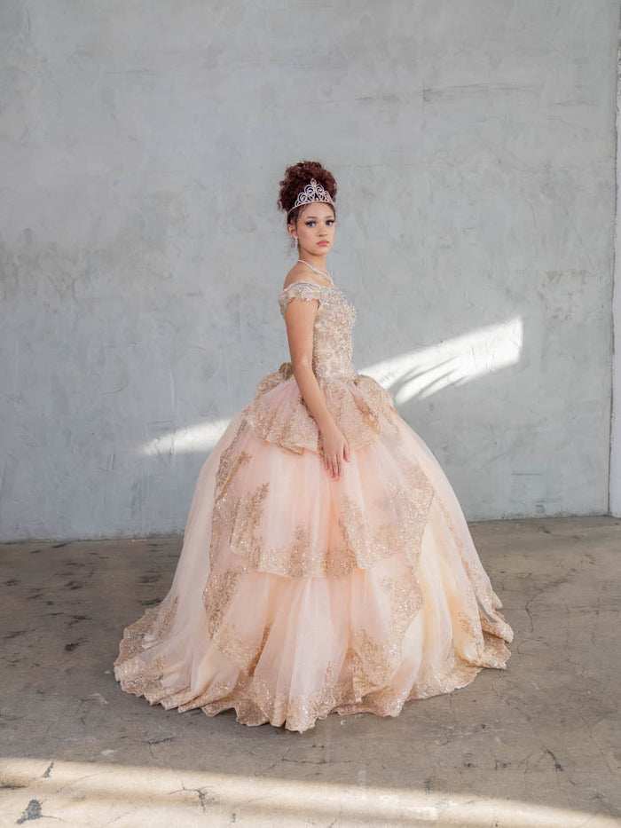 Applique Off-Shoulder Quinceanera Dress Layered Embroidered Ball Gown by Calla WB-20525