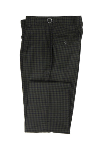Tiglio Luxe Dark Green with Navy Check Semi-Wide Leg Wool Marbella Dress Pants TL5546