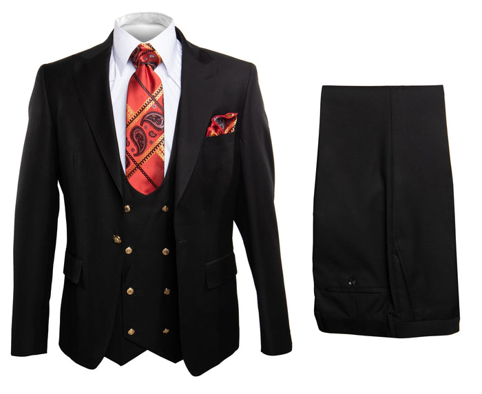 Men??s Modern Formal Suit ?? Rossi Man Max 3-Piece Slim Fit in Solid Black | RM1101