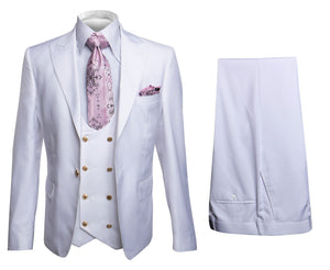 Rossi Man MAX RM1374 Slim Fit 3-Piece Suit ?? Elegant Solid White Formalwear for Men