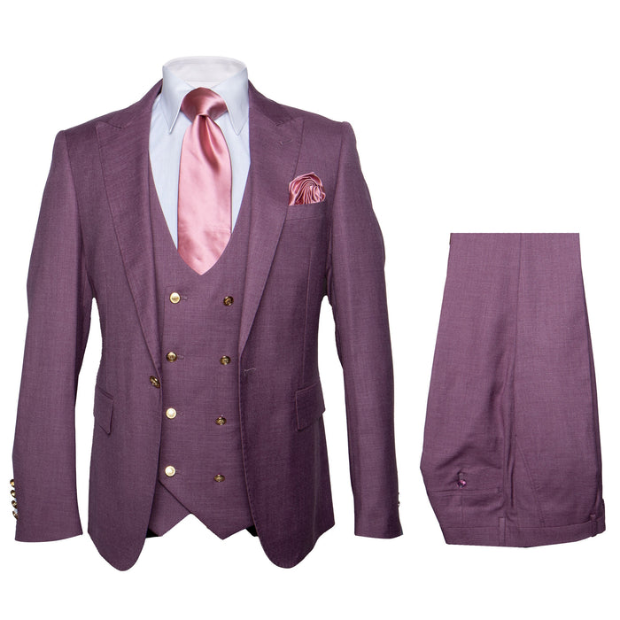 Rossi Man MAX RM1381 Slim Fit 3-Piece Suit ?? Modern Tailored Solid Raspberry Suit for Men