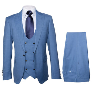 Rossi Man MAX RM1387 Slim Fit 3-Piece Suit ?? Stylish Solid Blue Formalwear for Men