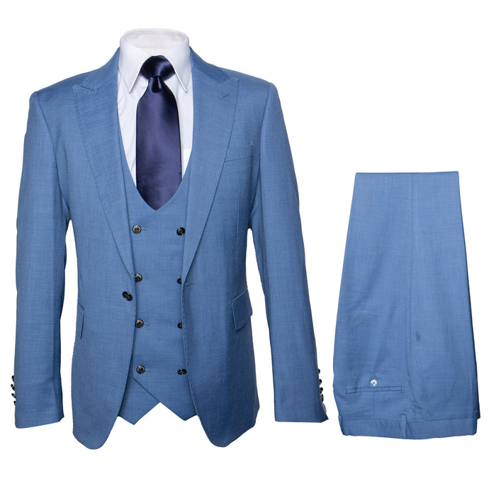 Rossi Man MAX RM1387 Slim Fit 3-Piece Suit ?? Stylish Solid Blue Formalwear for Men
