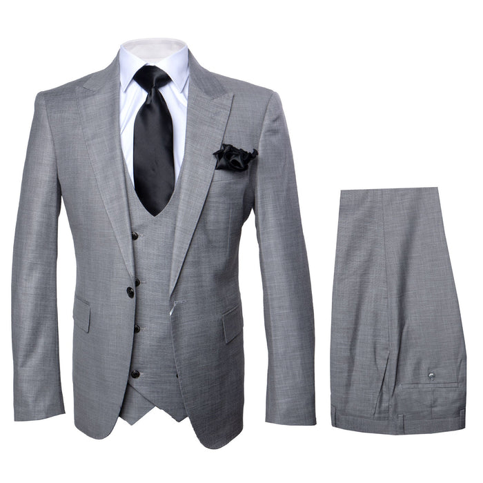 Rossi Man MAX RM1389 Slim Fit 3-Piece Suit ?? Elegant Solid Grey Formalwear for Men