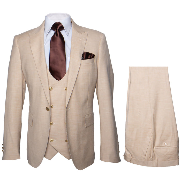 Rossi Man Max RM1391 ?? Slim Fit 3-Piece Men??s Suit in Solid Beige