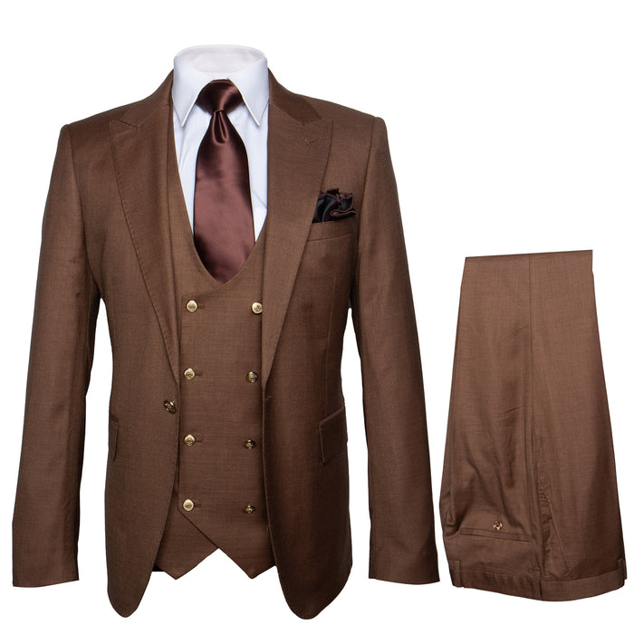 Rossi Man Max RM1392 ?? Slim Fit 3-Piece Men??s Suit in Solid Brown