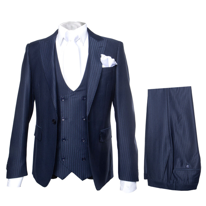 Rossi Man MAX RM1711 Slim Fit 3-Piece Suit ?? Stylish Navy Formalwear for Men