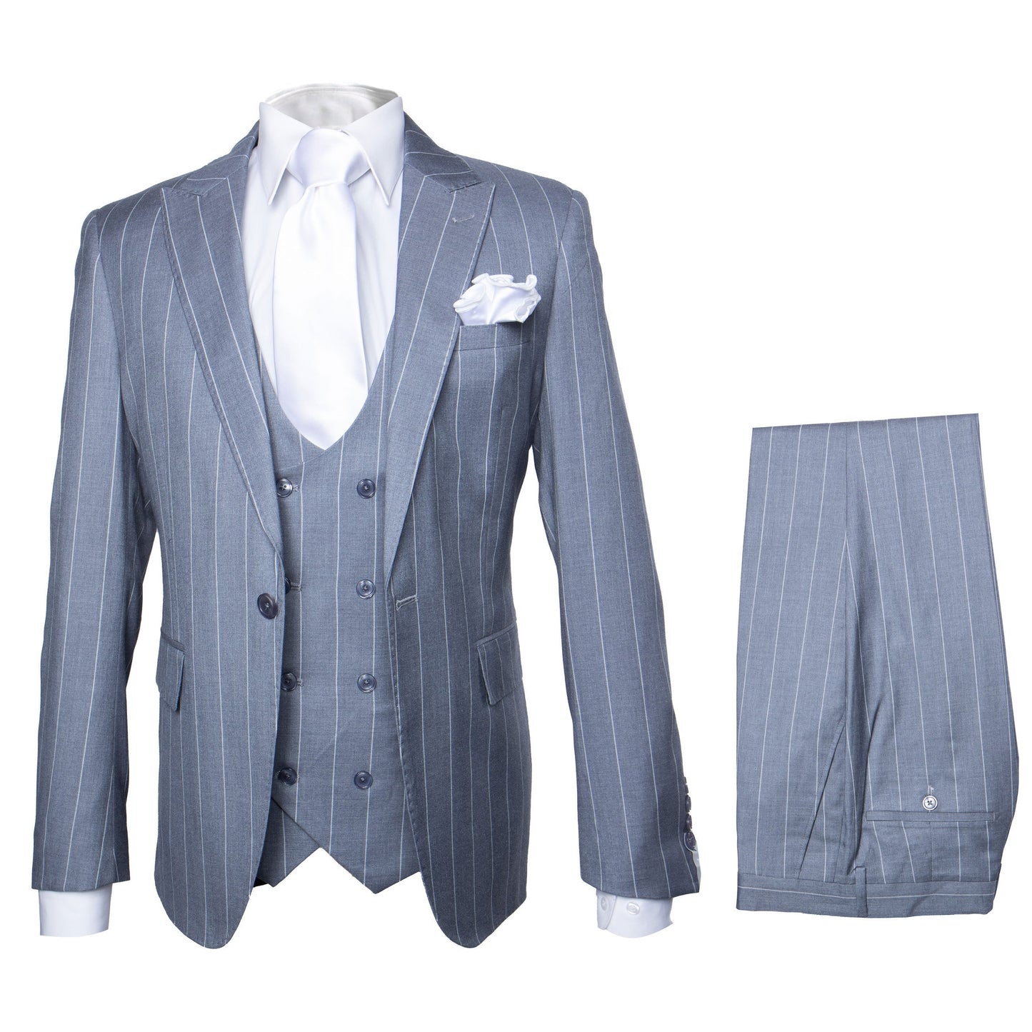 Rossi Man MAX RM1726 Slim Fit 3-Piece Suit ?? Elegant Grey Pinstripe Formal Suit for Men