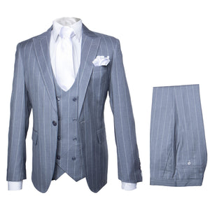 Rossi Man MAX RM1726 Slim Fit 3-Piece Suit ?? Elegant Grey Pinstripe Formal Suit for Men