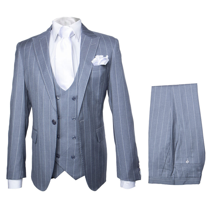 Rossi Man MAX RM1726 Slim Fit 3-Piece Suit ?? Elegant Grey Pinstripe Formal Suit for Men