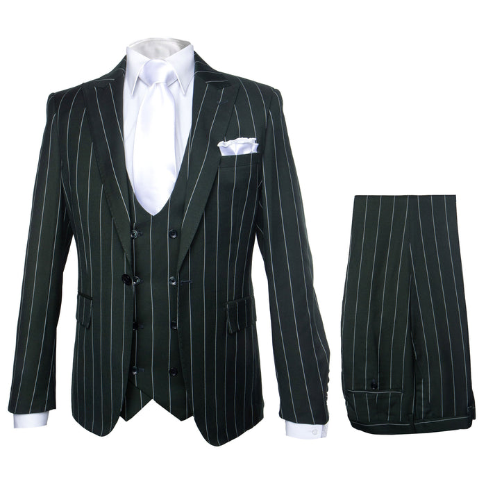 Rossi Man MAX RM1727 Slim Fit 3-Piece Suit ?? Stylish Tailored Green Pinstripe Suit for Men