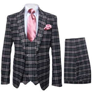 Rossi Man MAX RM1739 Slim Fit 3-Piece Suit ?? Stylish Black and Pink Tailored Suit for Men