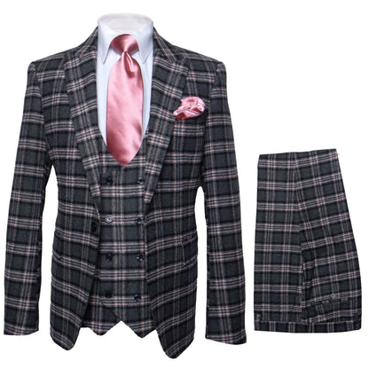 Rossi Man MAX RM1739 Slim Fit 3-Piece Suit ?? Stylish Black and Pink Tailored Suit for Men