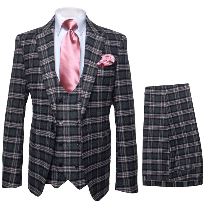 Rossi Man MAX RM1739 Slim Fit 3-Piece Suit ?? Stylish Black and Pink Tailored Suit for Men