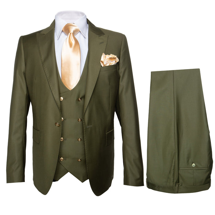 Rossi Man MAX RM1775 Slim Fit 3-Piece Suit ?? Sophisticated Tailored Olive Green Suit for Men