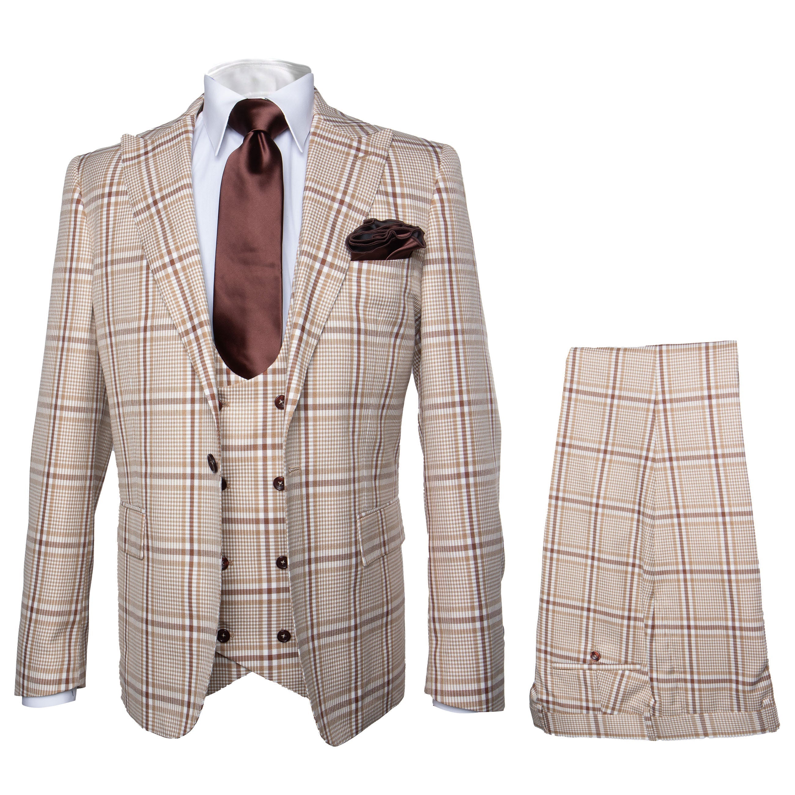 Rossi Man MAX RM1824 Slim Fit 3-Piece Light Brown Suit ƒ?? Elegant Formalwear for Men