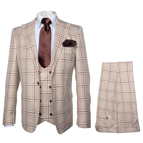 Rossi Man MAX RM1824 Slim Fit 3-Piece Light Brown Suit ƒ?? Elegant Formalwear for Men