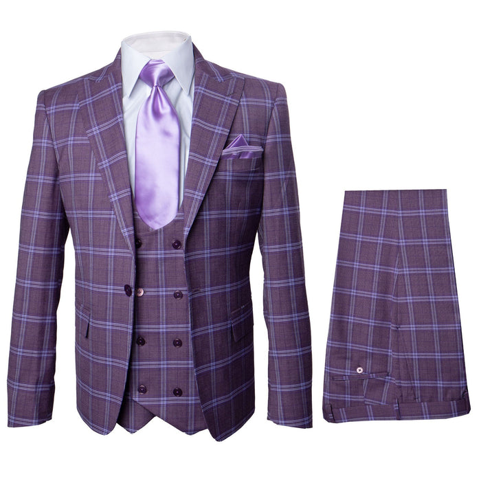 Rossi Man MAX RM1834 Slim Fit 3-Piece Suit Elegant Purple Formalwear for Men