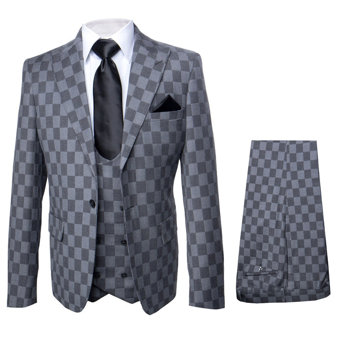 Rossi Man MAX RM1836 Slim Fit 3-Piece Grey Suit Tailored Formal Suit for Men